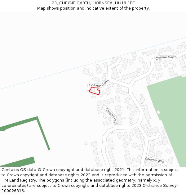 23, CHEYNE GARTH, HORNSEA, HU18 1BF: Location map and indicative extent of plot