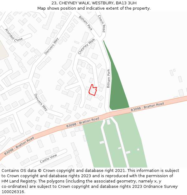 23, CHEYNEY WALK, WESTBURY, BA13 3UH: Location map and indicative extent of plot