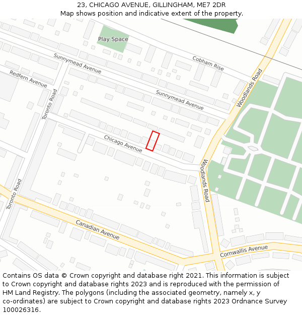 23, CHICAGO AVENUE, GILLINGHAM, ME7 2DR: Location map and indicative extent of plot