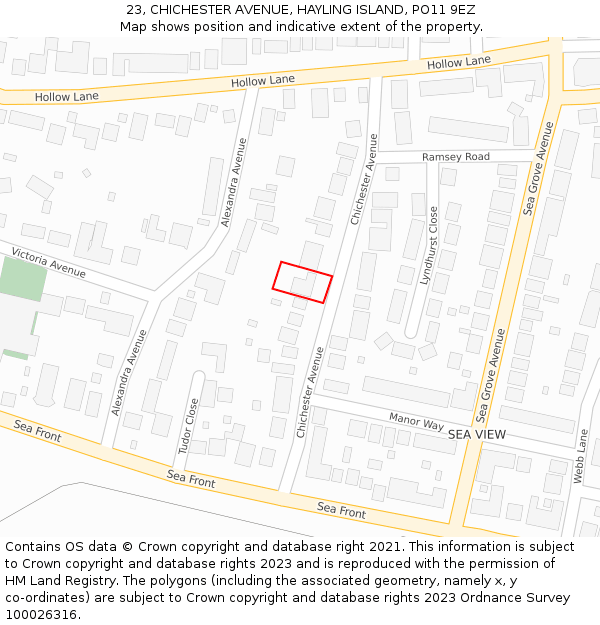 23, CHICHESTER AVENUE, HAYLING ISLAND, PO11 9EZ: Location map and indicative extent of plot