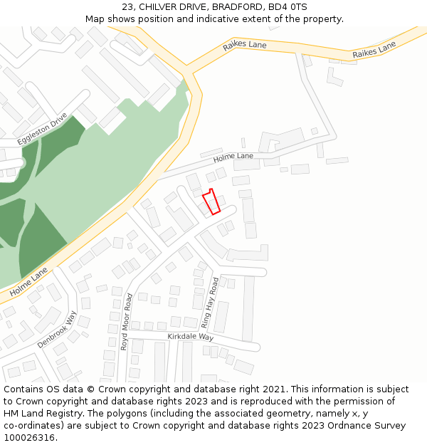 23, CHILVER DRIVE, BRADFORD, BD4 0TS: Location map and indicative extent of plot