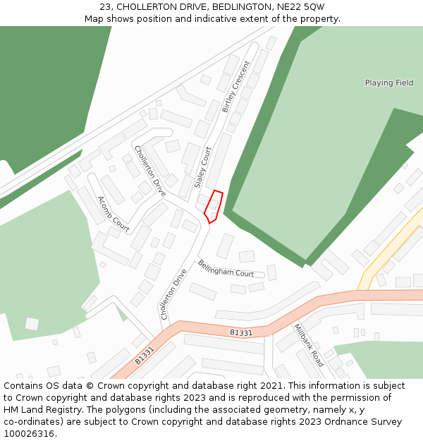 23, CHOLLERTON DRIVE, BEDLINGTON, NE22 5QW: Location map and indicative extent of plot