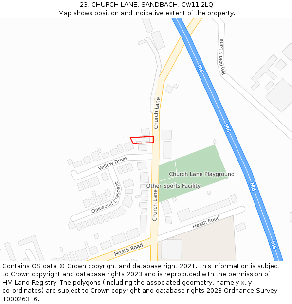 23, CHURCH LANE, SANDBACH, CW11 2LQ: Location map and indicative extent of plot