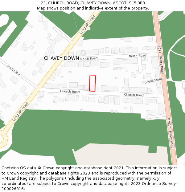 23, CHURCH ROAD, CHAVEY DOWN, ASCOT, SL5 8RR: Location map and indicative extent of plot