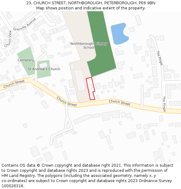 23, CHURCH STREET, NORTHBOROUGH, PETERBOROUGH, PE6 9BN: Location map and indicative extent of plot