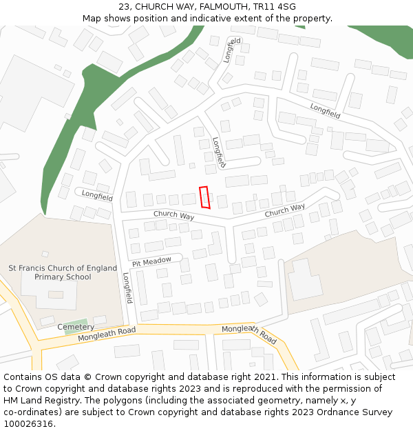 23, CHURCH WAY, FALMOUTH, TR11 4SG: Location map and indicative extent of plot