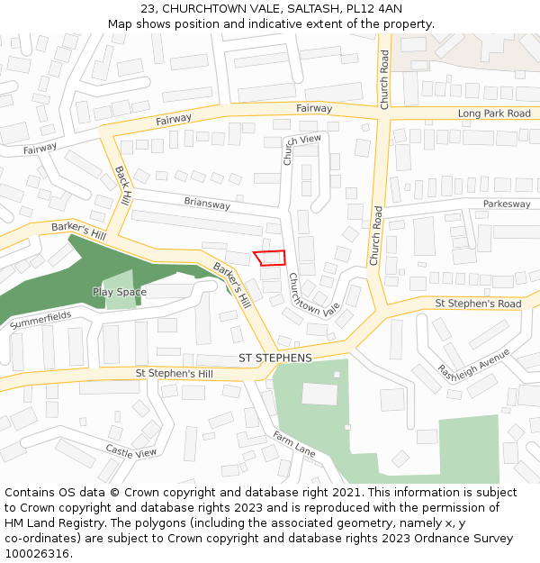 23, CHURCHTOWN VALE, SALTASH, PL12 4AN: Location map and indicative extent of plot