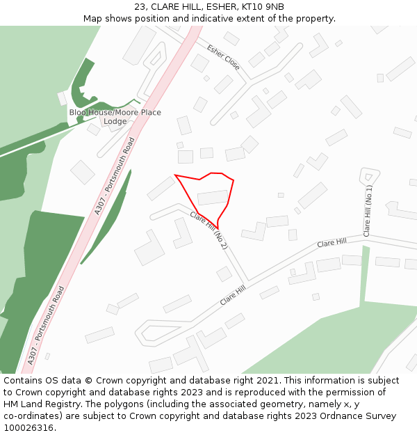 23, CLARE HILL, ESHER, KT10 9NB: Location map and indicative extent of plot