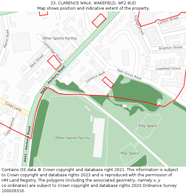 23, CLARENCE WALK, WAKEFIELD, WF2 8UD: Location map and indicative extent of plot