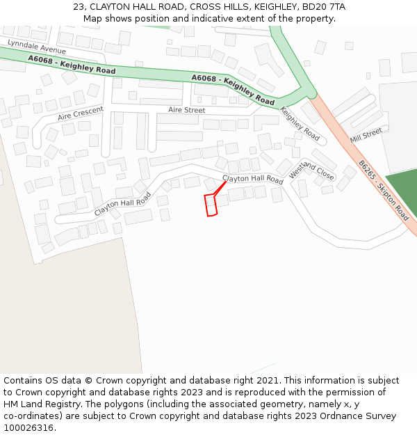 23, CLAYTON HALL ROAD, CROSS HILLS, KEIGHLEY, BD20 7TA: Location map and indicative extent of plot