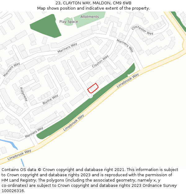 23, CLAYTON WAY, MALDON, CM9 6WB: Location map and indicative extent of plot