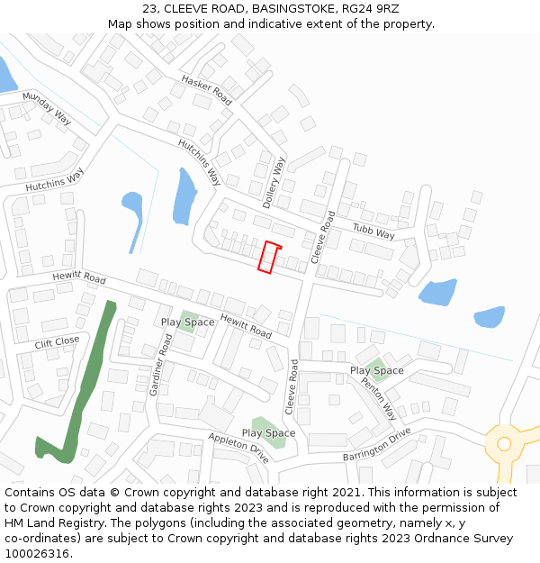 23, CLEEVE ROAD, BASINGSTOKE, RG24 9RZ: Location map and indicative extent of plot