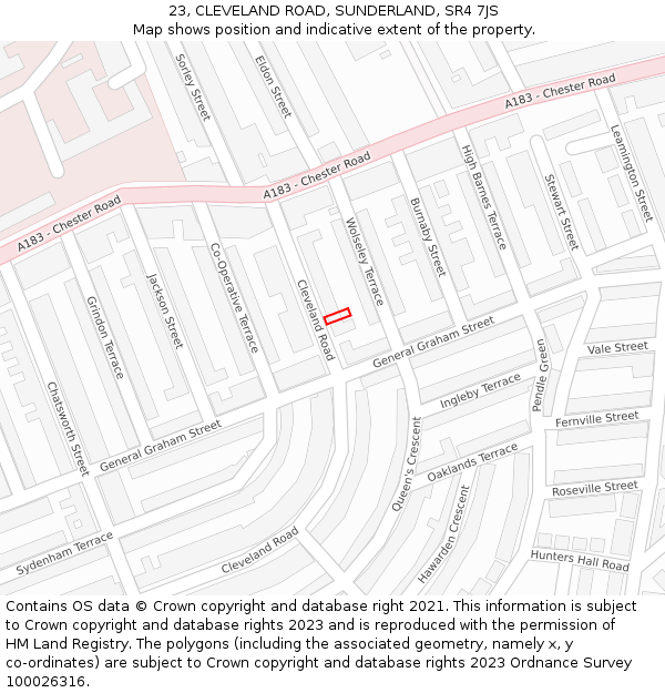 23, CLEVELAND ROAD, SUNDERLAND, SR4 7JS: Location map and indicative extent of plot