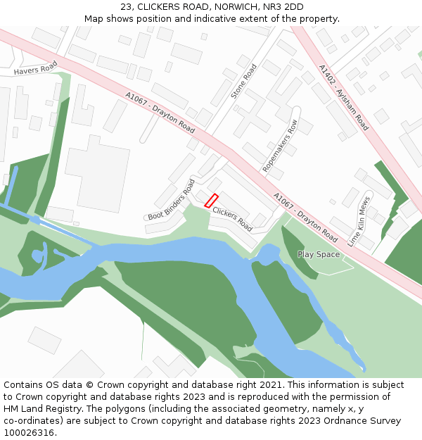 23, CLICKERS ROAD, NORWICH, NR3 2DD: Location map and indicative extent of plot