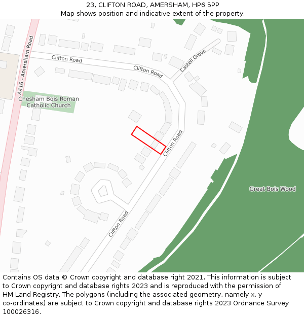 23, CLIFTON ROAD, AMERSHAM, HP6 5PP: Location map and indicative extent of plot