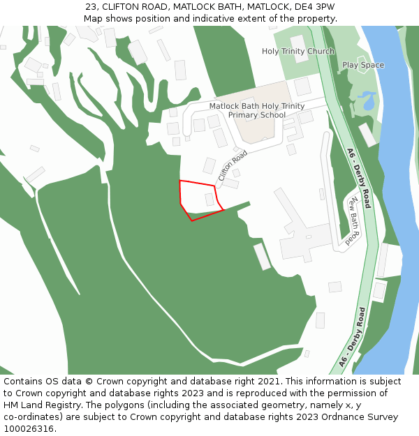 23, CLIFTON ROAD, MATLOCK BATH, MATLOCK, DE4 3PW: Location map and indicative extent of plot