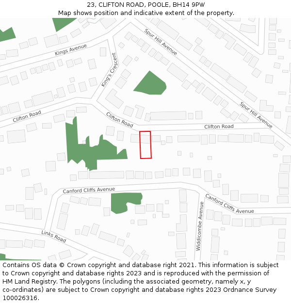 23, CLIFTON ROAD, POOLE, BH14 9PW: Location map and indicative extent of plot