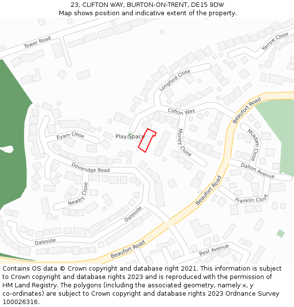 23, CLIFTON WAY, BURTON-ON-TRENT, DE15 9DW: Location map and indicative extent of plot