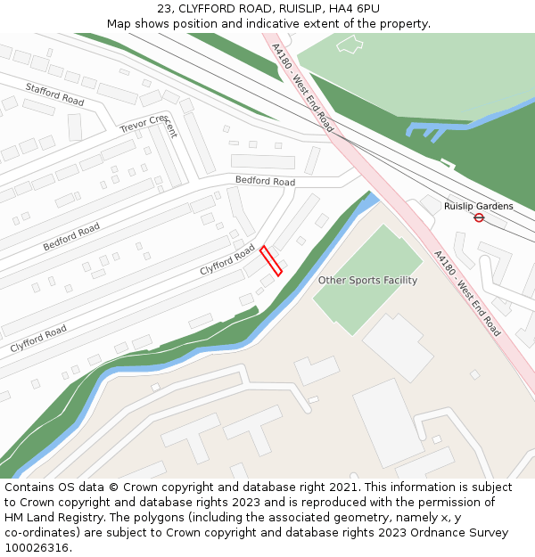 23, CLYFFORD ROAD, RUISLIP, HA4 6PU: Location map and indicative extent of plot