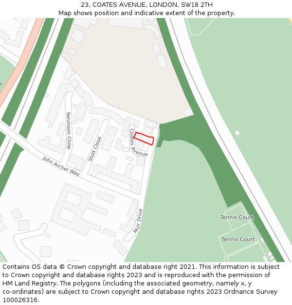 23, COATES AVENUE, LONDON, SW18 2TH: Location map and indicative extent of plot