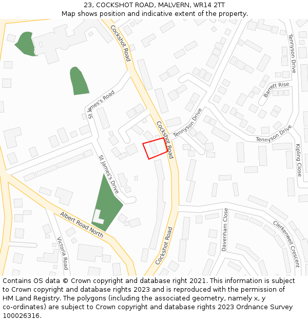23, COCKSHOT ROAD, MALVERN, WR14 2TT: Location map and indicative extent of plot