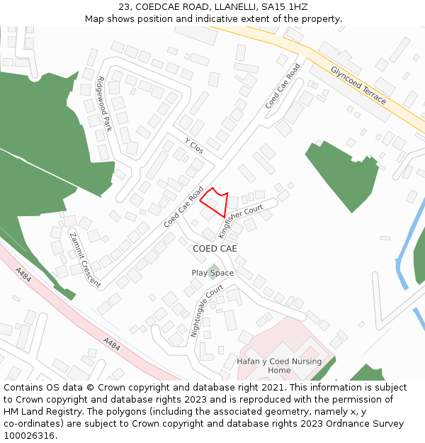 23, COEDCAE ROAD, LLANELLI, SA15 1HZ: Location map and indicative extent of plot