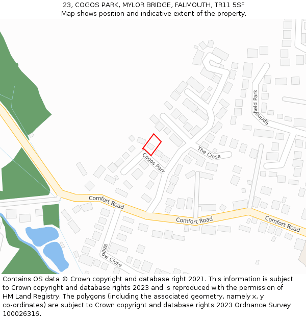 23, COGOS PARK, MYLOR BRIDGE, FALMOUTH, TR11 5SF: Location map and indicative extent of plot