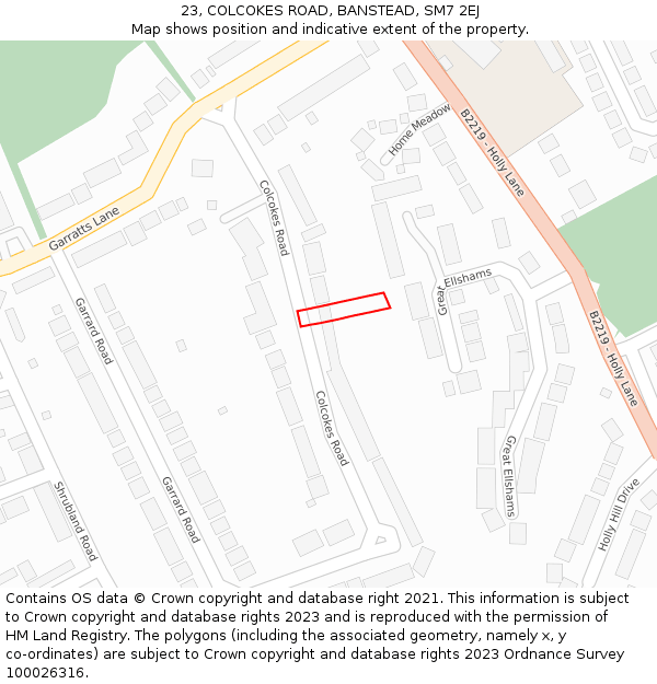 23, COLCOKES ROAD, BANSTEAD, SM7 2EJ: Location map and indicative extent of plot