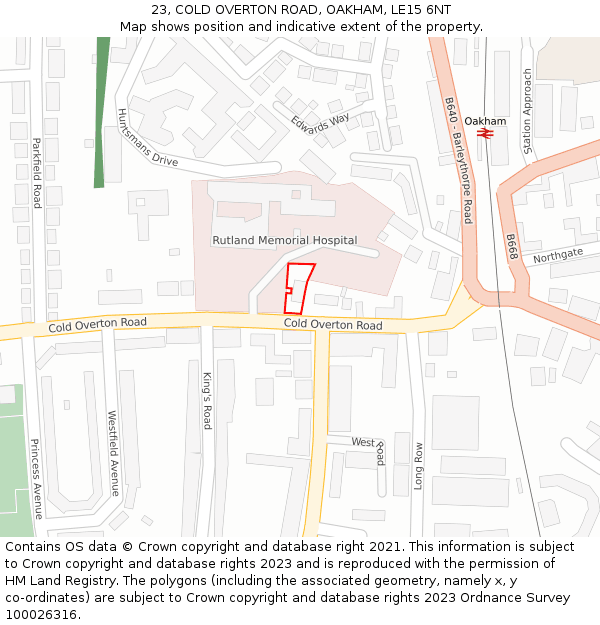 23, COLD OVERTON ROAD, OAKHAM, LE15 6NT: Location map and indicative extent of plot