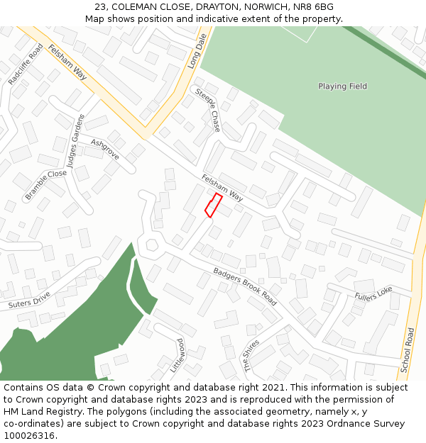 23, COLEMAN CLOSE, DRAYTON, NORWICH, NR8 6BG: Location map and indicative extent of plot