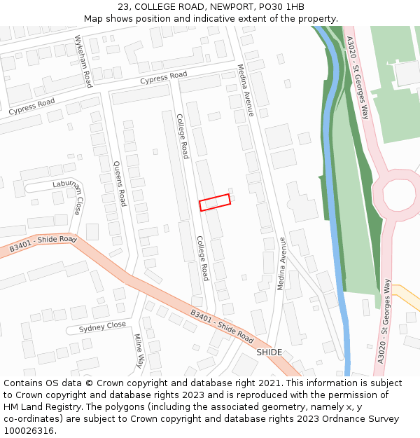 23, COLLEGE ROAD, NEWPORT, PO30 1HB: Location map and indicative extent of plot