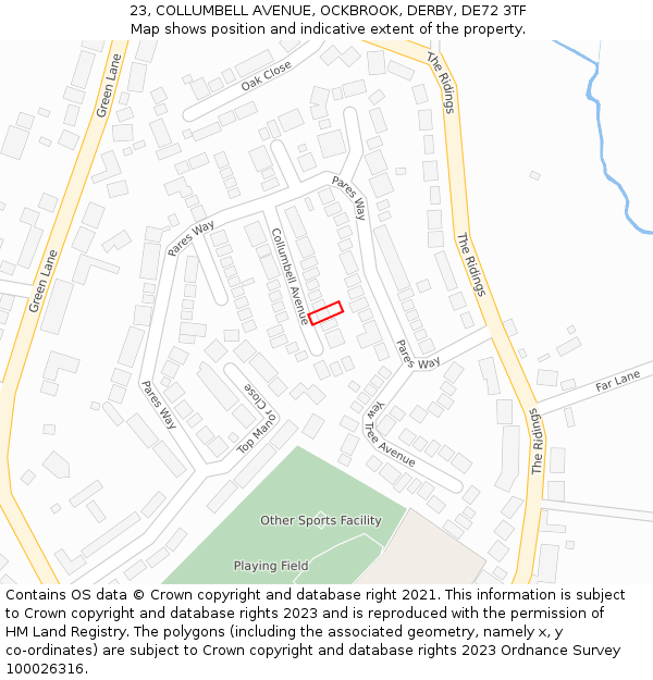 23, COLLUMBELL AVENUE, OCKBROOK, DERBY, DE72 3TF: Location map and indicative extent of plot