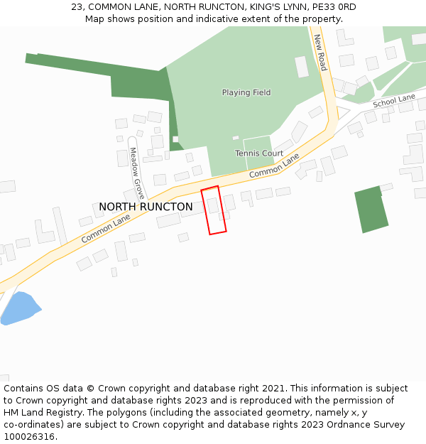 23, COMMON LANE, NORTH RUNCTON, KING'S LYNN, PE33 0RD: Location map and indicative extent of plot