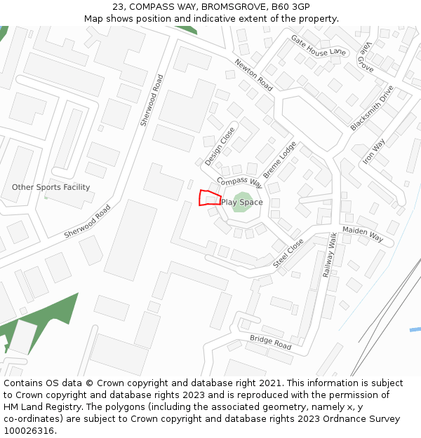 23, COMPASS WAY, BROMSGROVE, B60 3GP: Location map and indicative extent of plot