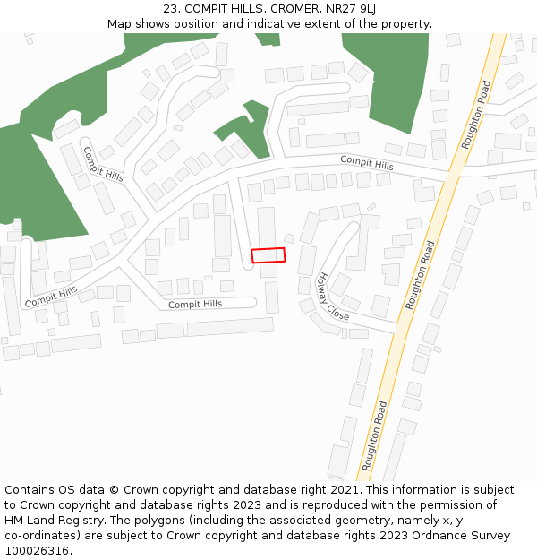 23, COMPIT HILLS, CROMER, NR27 9LJ: Location map and indicative extent of plot