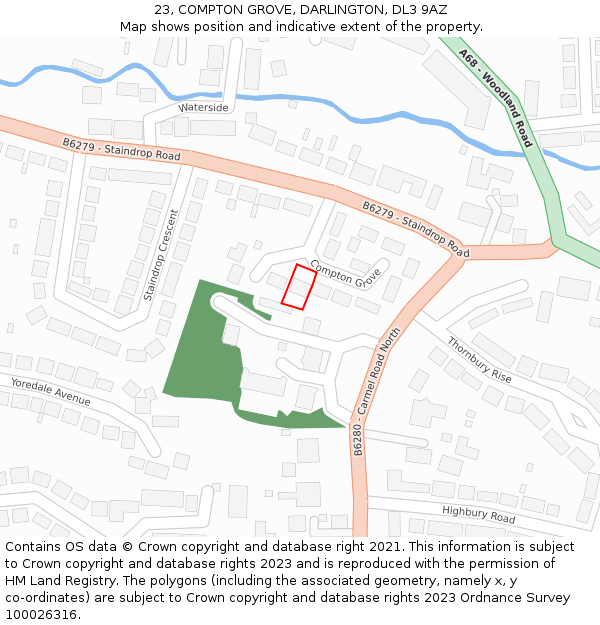 23, COMPTON GROVE, DARLINGTON, DL3 9AZ: Location map and indicative extent of plot