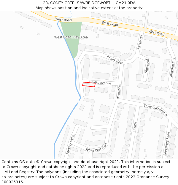 23, CONEY GREE, SAWBRIDGEWORTH, CM21 0DA: Location map and indicative extent of plot