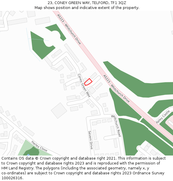 23, CONEY GREEN WAY, TELFORD, TF1 3QZ: Location map and indicative extent of plot