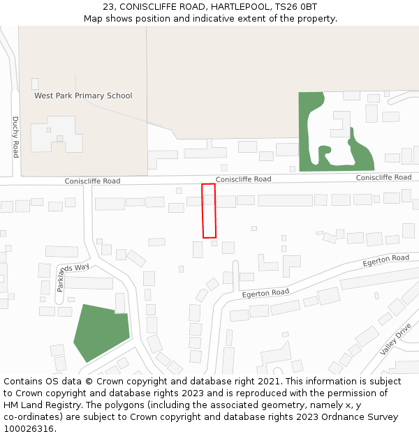 23, CONISCLIFFE ROAD, HARTLEPOOL, TS26 0BT: Location map and indicative extent of plot