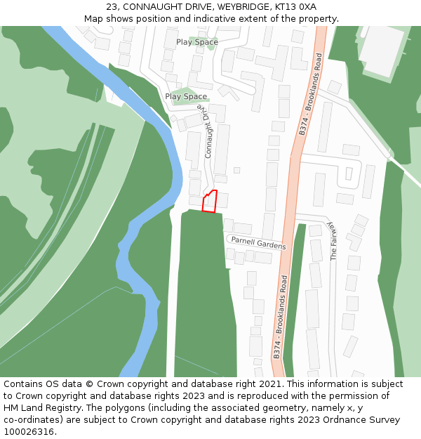 23, CONNAUGHT DRIVE, WEYBRIDGE, KT13 0XA: Location map and indicative extent of plot