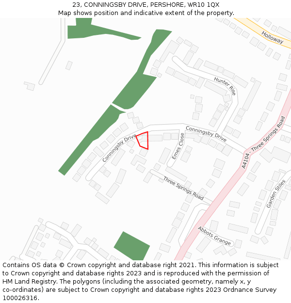 23, CONNINGSBY DRIVE, PERSHORE, WR10 1QX: Location map and indicative extent of plot