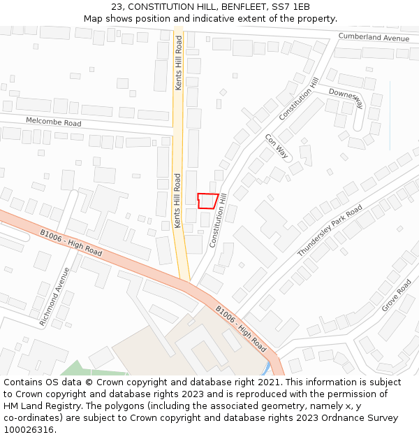 23, CONSTITUTION HILL, BENFLEET, SS7 1EB: Location map and indicative extent of plot