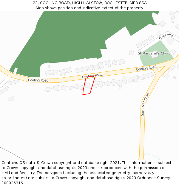 23, COOLING ROAD, HIGH HALSTOW, ROCHESTER, ME3 8SA: Location map and indicative extent of plot