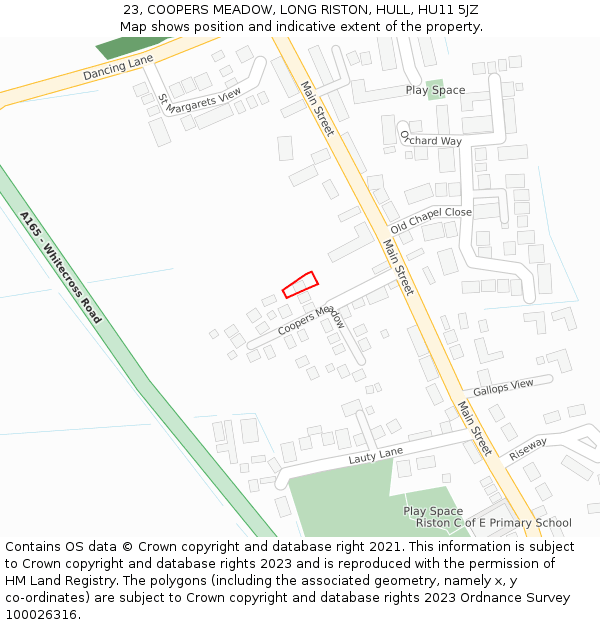 23, COOPERS MEADOW, LONG RISTON, HULL, HU11 5JZ: Location map and indicative extent of plot