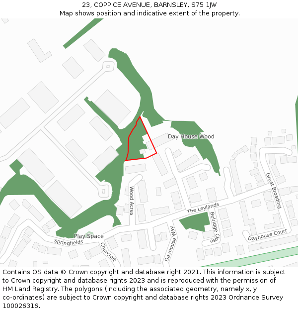 23, COPPICE AVENUE, BARNSLEY, S75 1JW: Location map and indicative extent of plot