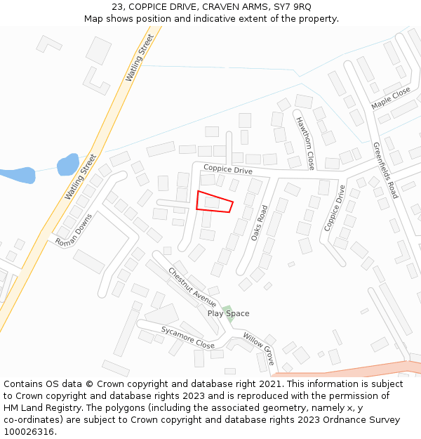 23, COPPICE DRIVE, CRAVEN ARMS, SY7 9RQ: Location map and indicative extent of plot