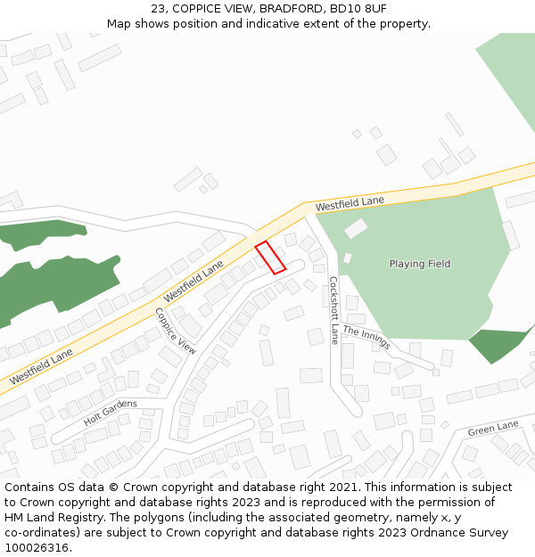 23, COPPICE VIEW, BRADFORD, BD10 8UF: Location map and indicative extent of plot