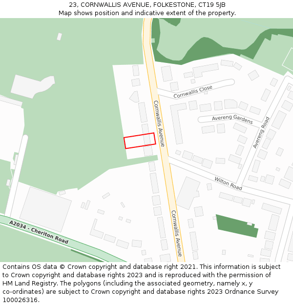 23, CORNWALLIS AVENUE, FOLKESTONE, CT19 5JB: Location map and indicative extent of plot