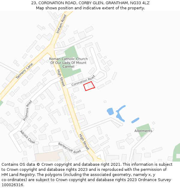 23, CORONATION ROAD, CORBY GLEN, GRANTHAM, NG33 4LZ: Location map and indicative extent of plot