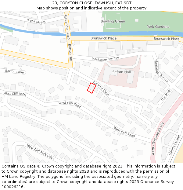 23, CORYTON CLOSE, DAWLISH, EX7 9DT: Location map and indicative extent of plot